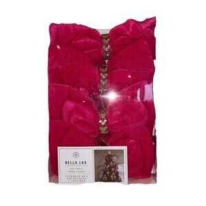 Bella Lux Christmas Tree Bow Clip Ornaments Hot Bright Pink Rhinestone Set Of 4